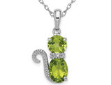 2.20 Carat (ctw) Peridot Cat Charm Pendant Necklace in Sterling Silver with Chain